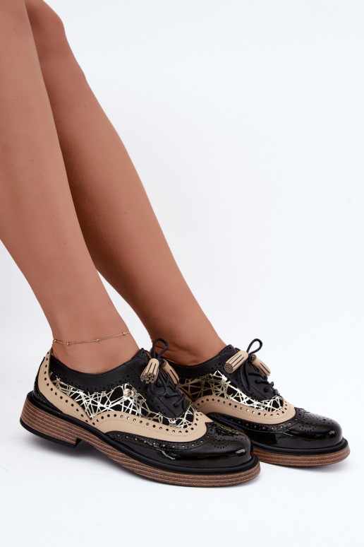 Scarpe in pelle da donna con lacci e frange Tai turiciejka K7816-01 nere