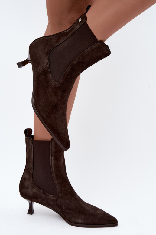 Stivali in suede isolati con tacco Tai turiciejka K7756-02 in cioccolato