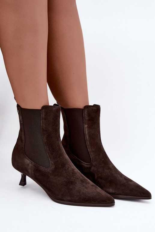Stivali in suede isolati con tacco Tai turiciejka K7756-02 in cioccolato