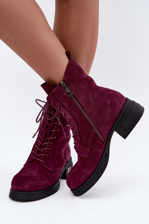 Stivali da donna in suede sintetico isolati Vinceza 67044 bordeaux