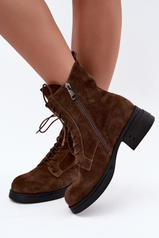 Stivali da donna in suede sintetico isolati Vinceza 67044 marrone