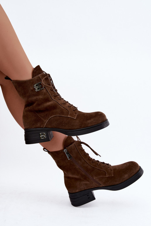 Stivali da donna in suede sintetico isolati Vinceza 67044 marrone