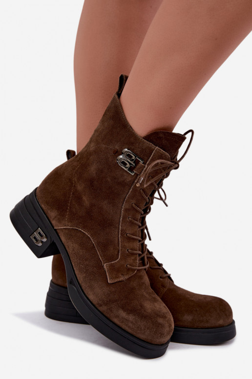 Stivali da donna in suede sintetico isolati Vinceza 67044 marrone