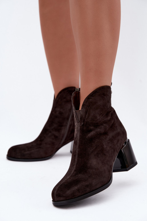 Stivali in suede sintetico con tacco Vinceza 91178 cioccolato