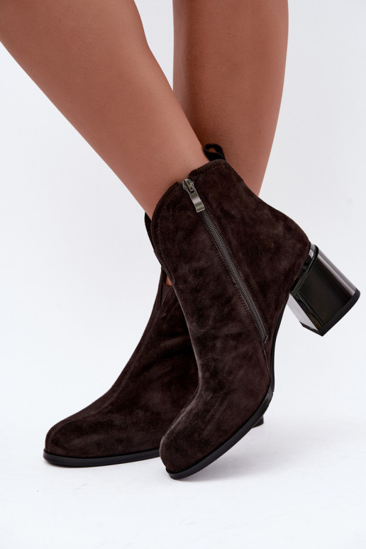 Stivali in suede sintetico con tacco Vinceza 91178 cioccolato