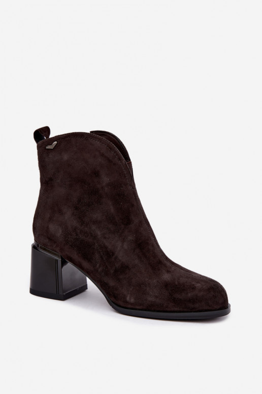 Stivali in suede sintetico con tacco Vinceza 91178 cioccolato