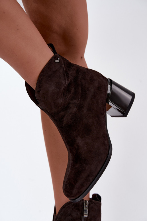 Stivali in suede sintetico con tacco Vinceza 91178 cioccolato