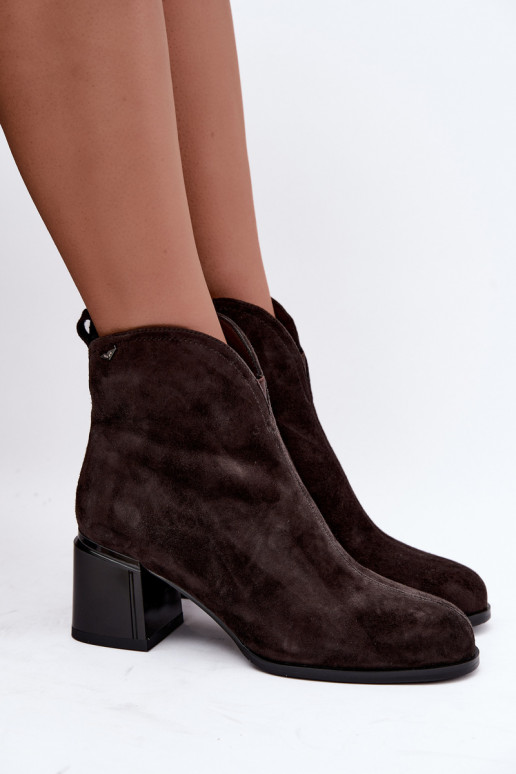 Stivali in suede sintetico con tacco Vinceza 91178 cioccolato