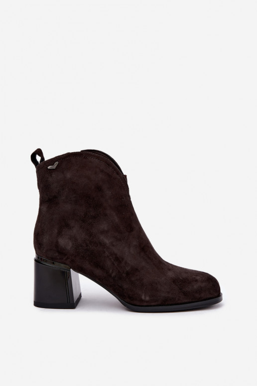 Stivali in suede sintetico con tacco Vinceza 91178 cioccolato