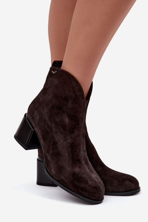 Stivali in suede sintetico con tacco Vinceza 91178 cioccolato