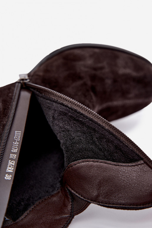 Stivali in suede sintetico con tacco Vinceza 91178 cioccolato