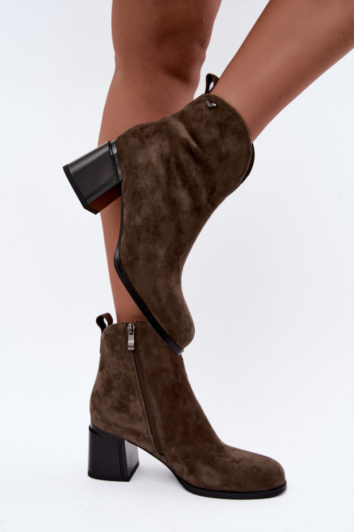 Stivali in suede sintetico con tacco Vinceza 91178 khaki