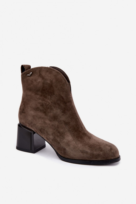 Stivali in suede sintetico con tacco Vinceza 91178 khaki