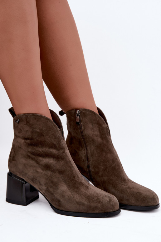 Stivali in suede sintetico con tacco Vinceza 91178 khaki