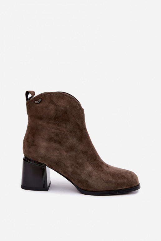 Stivali in suede sintetico con tacco Vinceza 91178 khaki