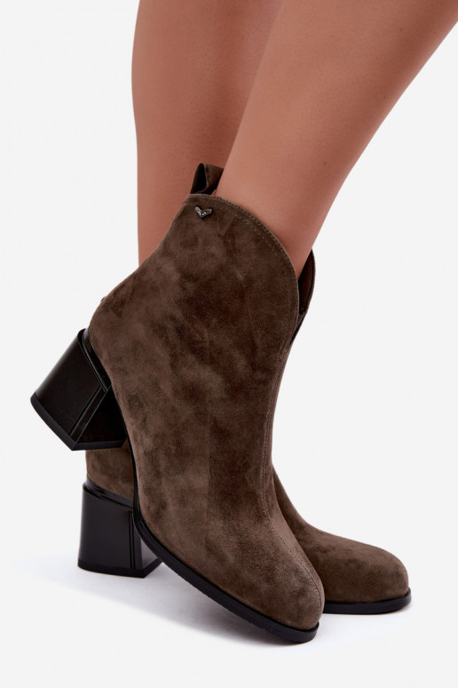 Stivali in suede sintetico con tacco Vinceza 91178 khaki