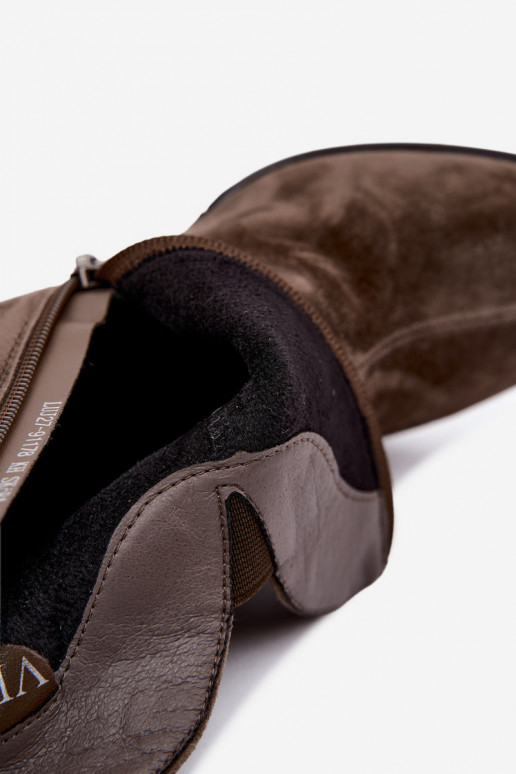 Stivali in suede sintetico con tacco Vinceza 91178 khaki