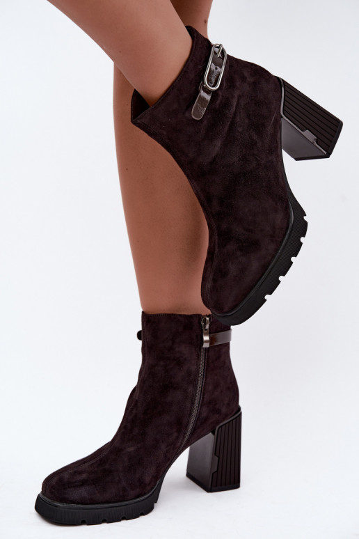 Stivaletti isolati in suede sintetico con tacco Vinceza 91172 cioccolato