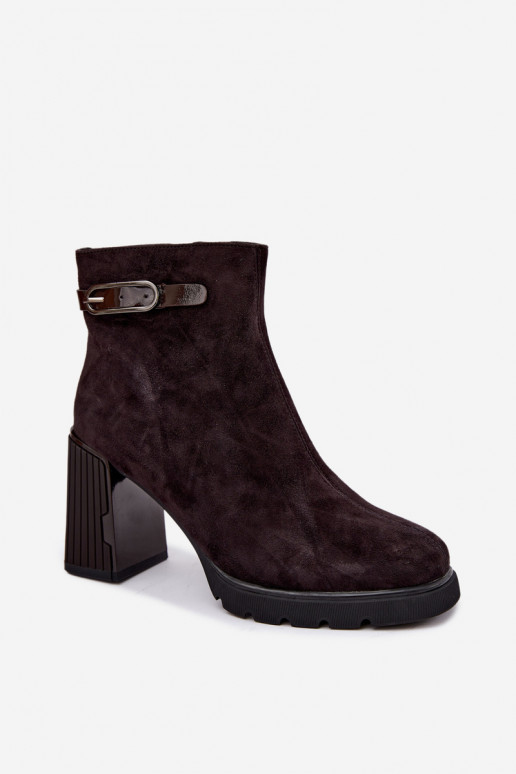 Stivaletti isolati in suede sintetico con tacco Vinceza 91172 cioccolato
