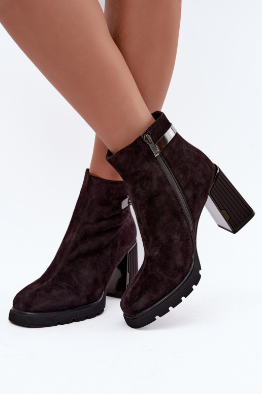Stivaletti isolati in suede sintetico con tacco Vinceza 91172 cioccolato