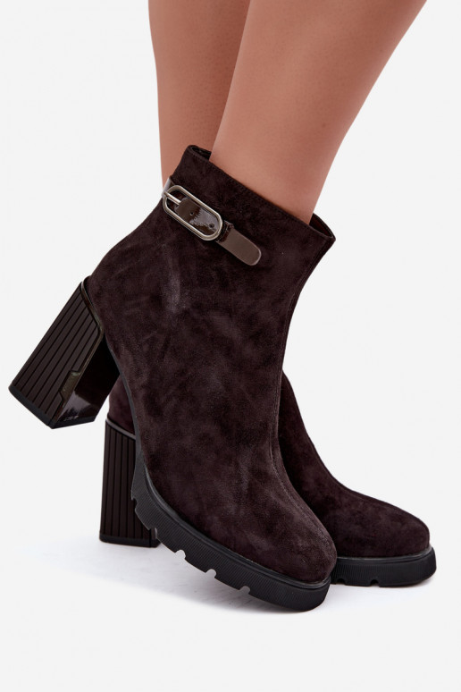 Stivaletti isolati in suede sintetico con tacco Vinceza 91172 cioccolato