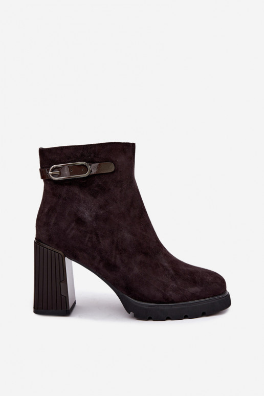 Stivaletti isolati in suede sintetico con tacco Vinceza 91172 cioccolato