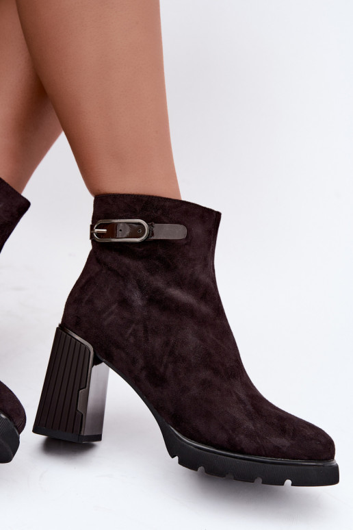 Stivaletti isolati in suede sintetico con tacco Vinceza 91172 cioccolato