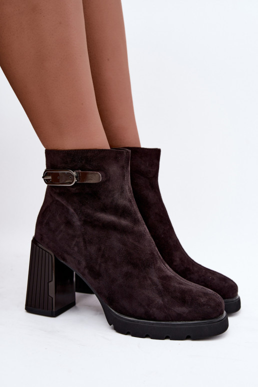 Stivaletti isolati in suede sintetico con tacco Vinceza 91172 cioccolato