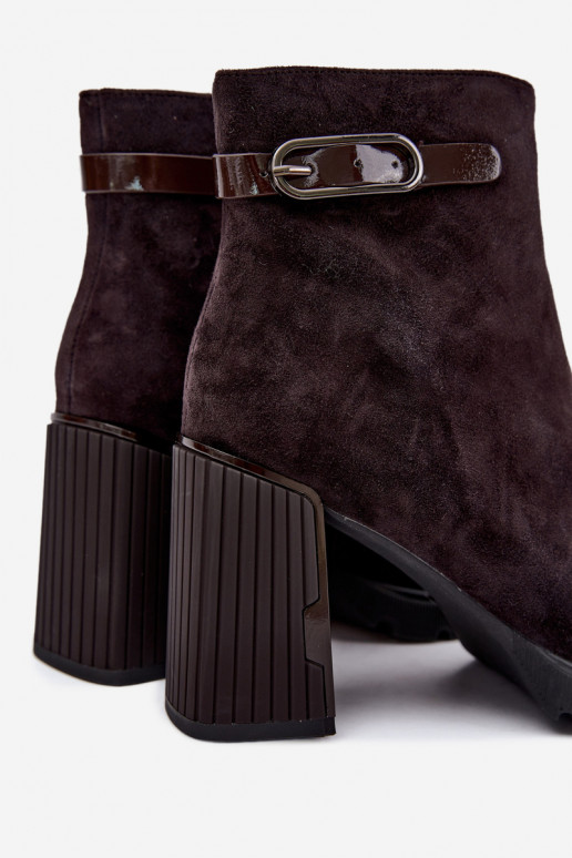 Stivaletti isolati in suede sintetico con tacco Vinceza 91172 cioccolato