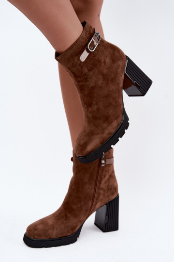 Stivaletti isolati in suede sintetico con tacco Vinceza 91172 marrone