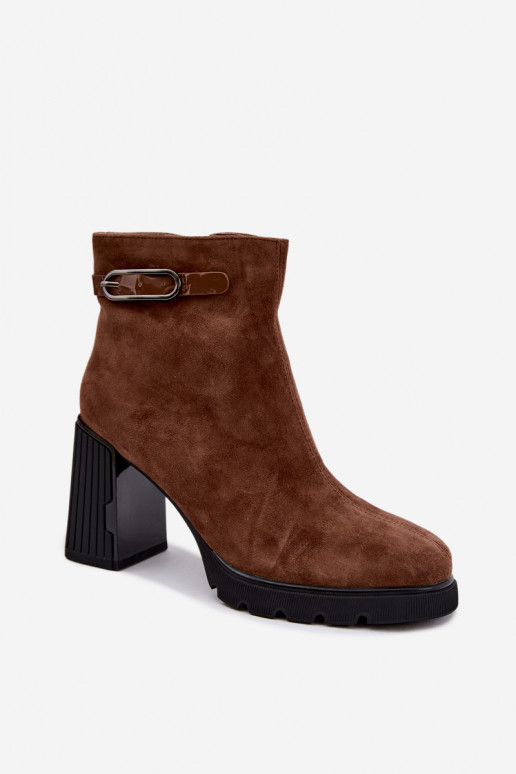 Stivaletti isolati in suede sintetico con tacco Vinceza 91172 marrone