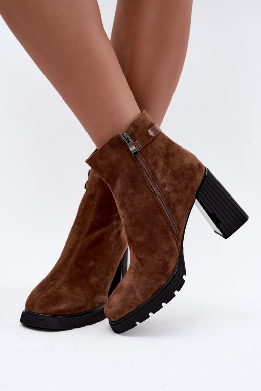 Stivaletti isolati in suede sintetico con tacco Vinceza 91172 marrone