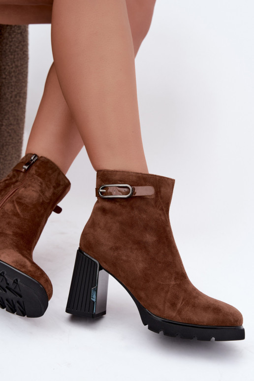 Stivaletti isolati in suede sintetico con tacco Vinceza 91172 marrone
