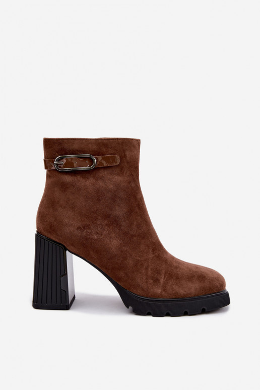 Stivaletti isolati in suede sintetico con tacco Vinceza 91172 marrone
