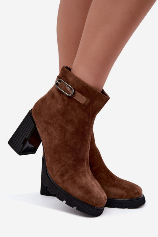 Stivaletti isolati in suede sintetico con tacco Vinceza 91172 marrone