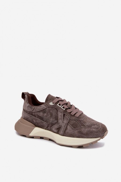 Sneakers da donna in suede sintetico Kobbo 67048 marrone scuro