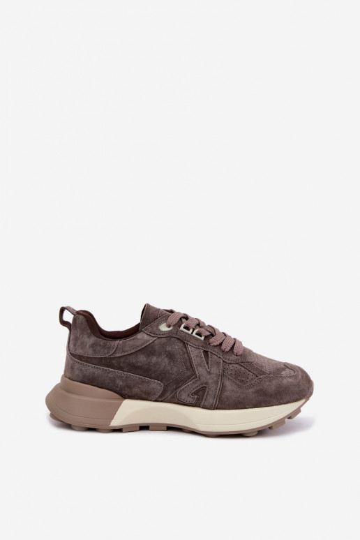 Sneakers da donna in suede sintetico Kobbo 67048 marrone scuro