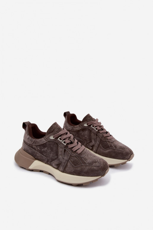 Sneakers da donna in suede sintetico Kobbo 67048 marrone scuro