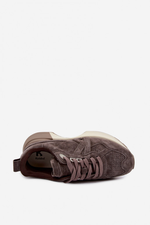 Sneakers da donna in suede sintetico Kobbo 67048 marrone scuro