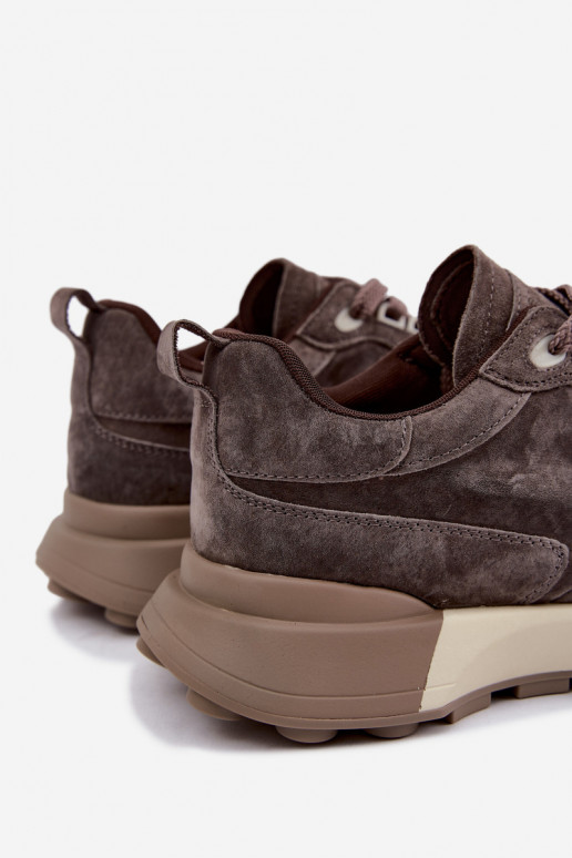 Sneakers da donna in suede sintetico Kobbo 67048 marrone scuro