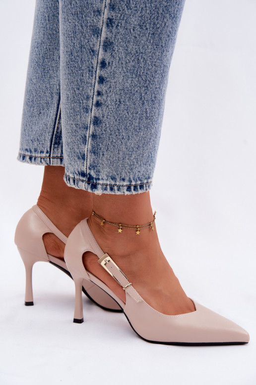 Décolleté beige con ritagli e fibbie Vinceza 62288