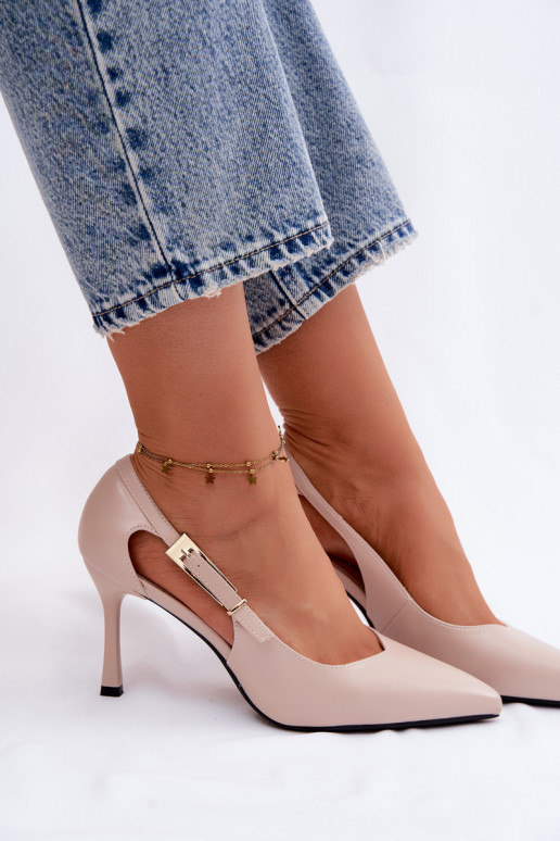 Décolleté beige con ritagli e fibbie Vinceza 62288
