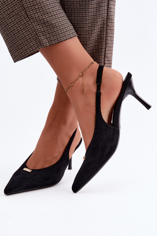 Scarpe nere con tacchi aperti e dettagli dorati Renisa