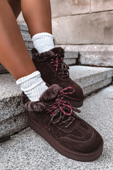 stivali da neve in suede sintetico per donne con lacci Big Star UU274312 colore cioccolato 2