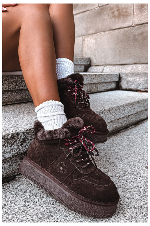 stivali da neve in suede sintetico per donne con lacci Big Star UU274312 colore cioccolato