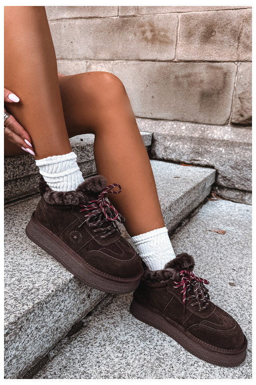 stivali da neve in suede sintetico per donne con lacci Big Star UU274312 colore cioccolato