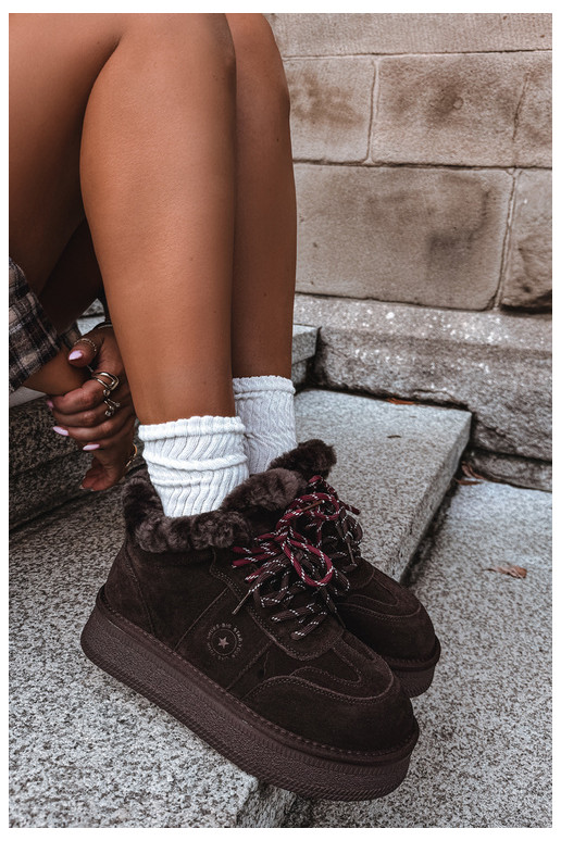 stivali da neve in suede sintetico per donne con lacci Big Star UU274312 colore cioccolato