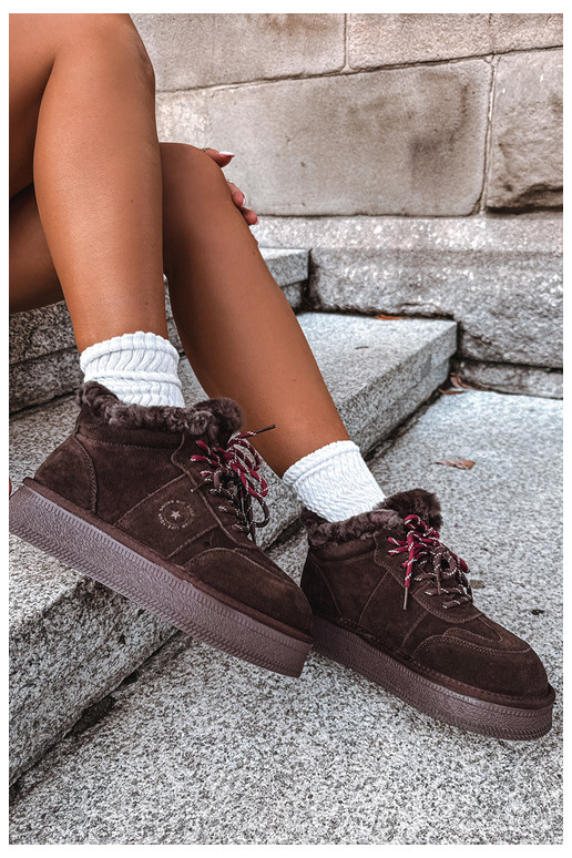 stivali da neve in suede sintetico per donne con lacci Big Star UU274312 colore cioccolato