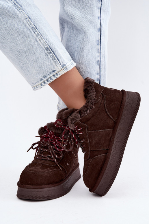stivali da neve in suede sintetico per donne con lacci Big Star UU274312 colore cioccolato