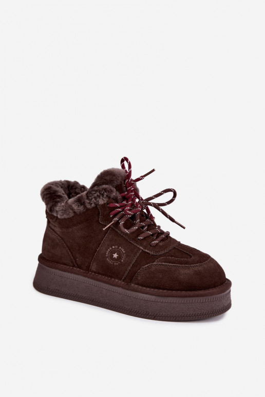 stivali da neve in suede sintetico per donne con lacci Big Star UU274312 colore cioccolato